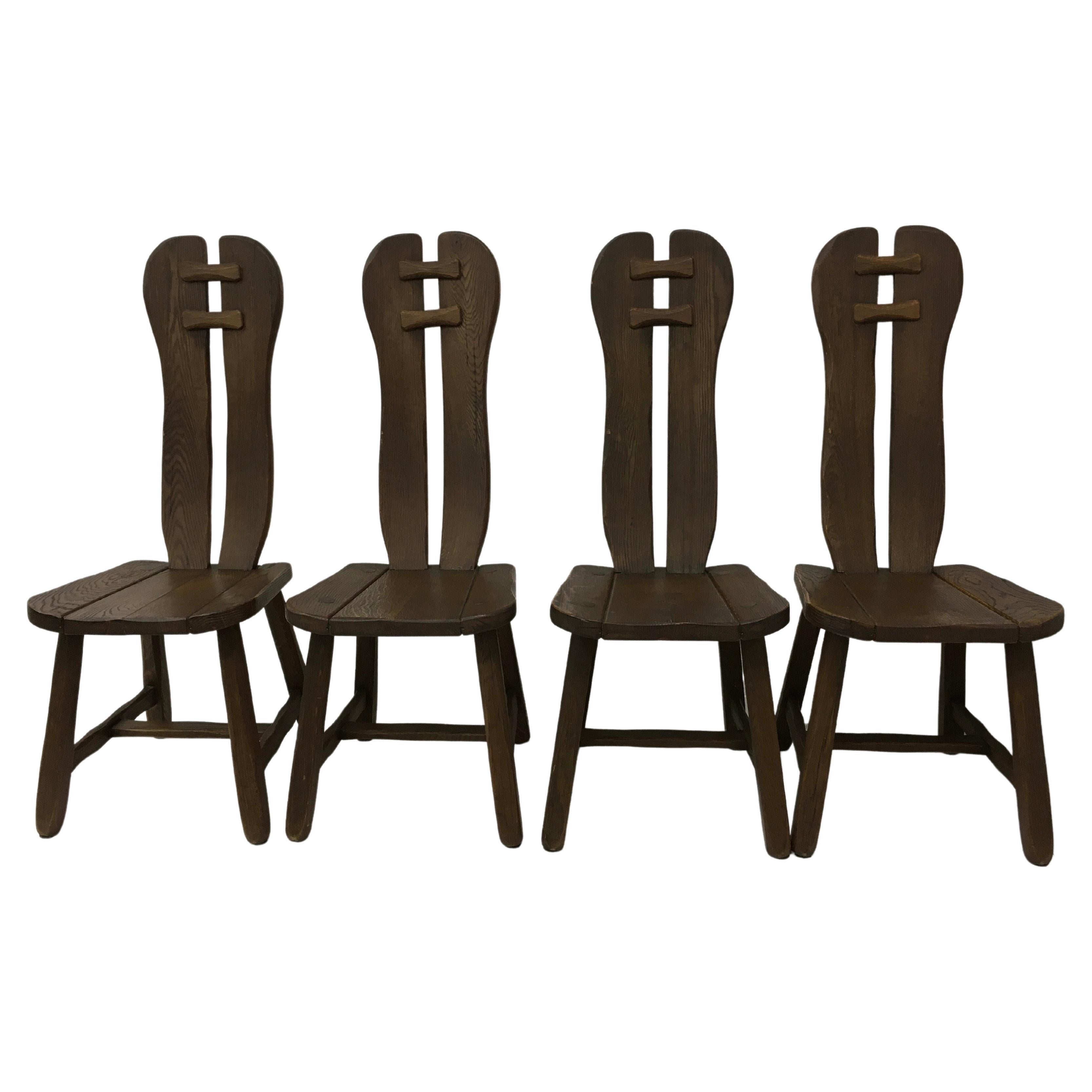 Set of 4 Belgian Brutalist Dining Chairs from De Puydt, 1970’s For Sale