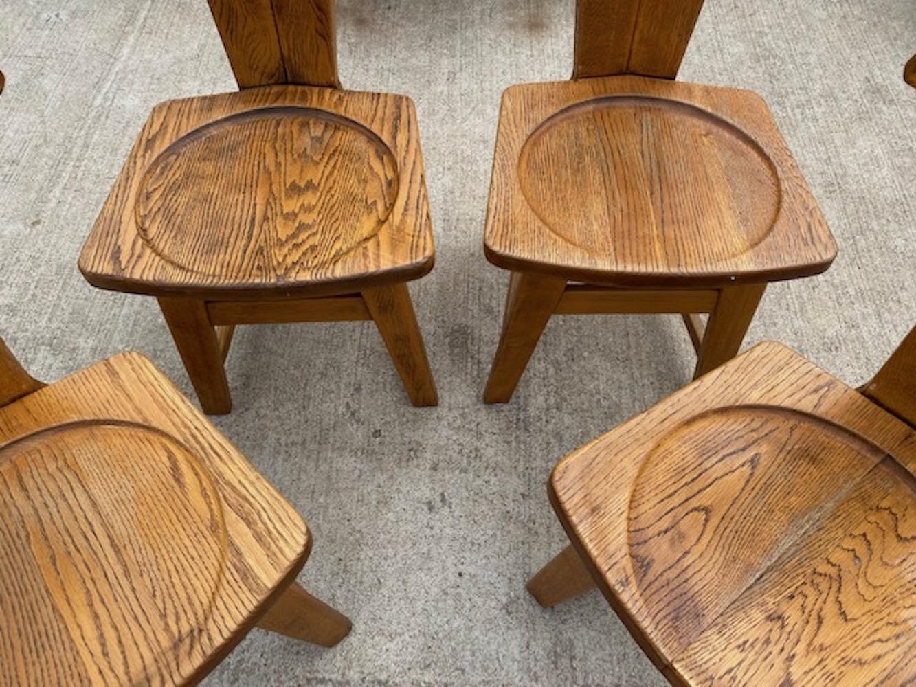 Set of 4 Belgian Brutalist Oak Chairs, 1960s In Good Condition In San Antonio, TX