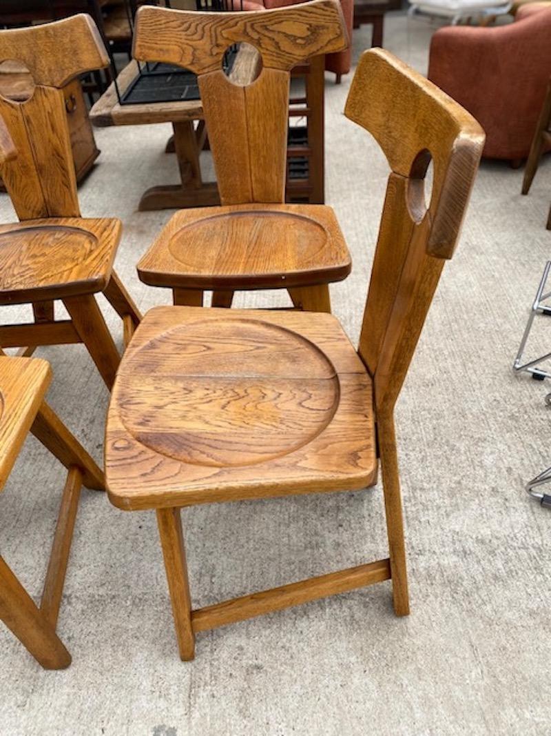 Set of 4 Belgian Brutalist Oak Chairs, 1960s 1