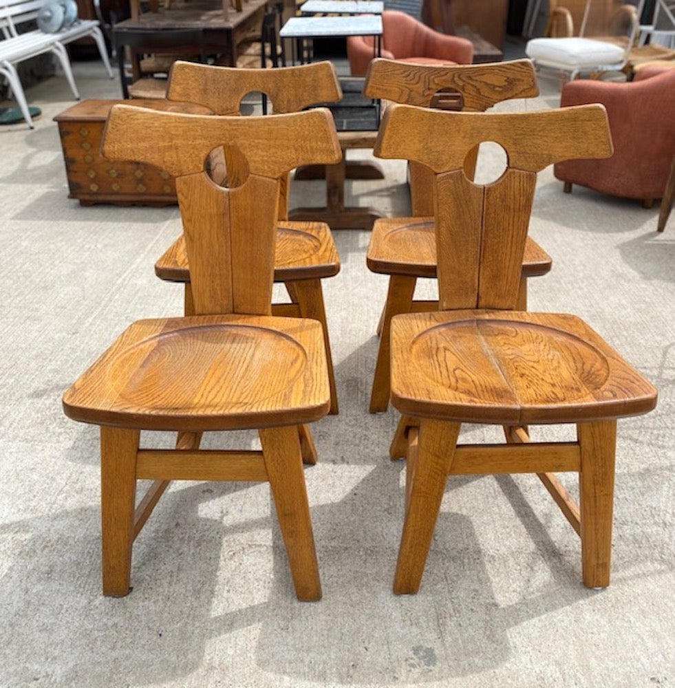 Set of 4 Belgian Brutalist Oak Chairs, 1960s 3