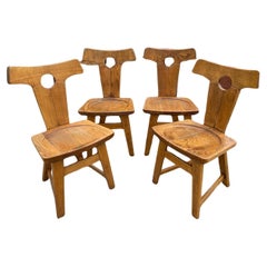 Set of 4 Belgian Brutalist Oak Chairs, 1960s