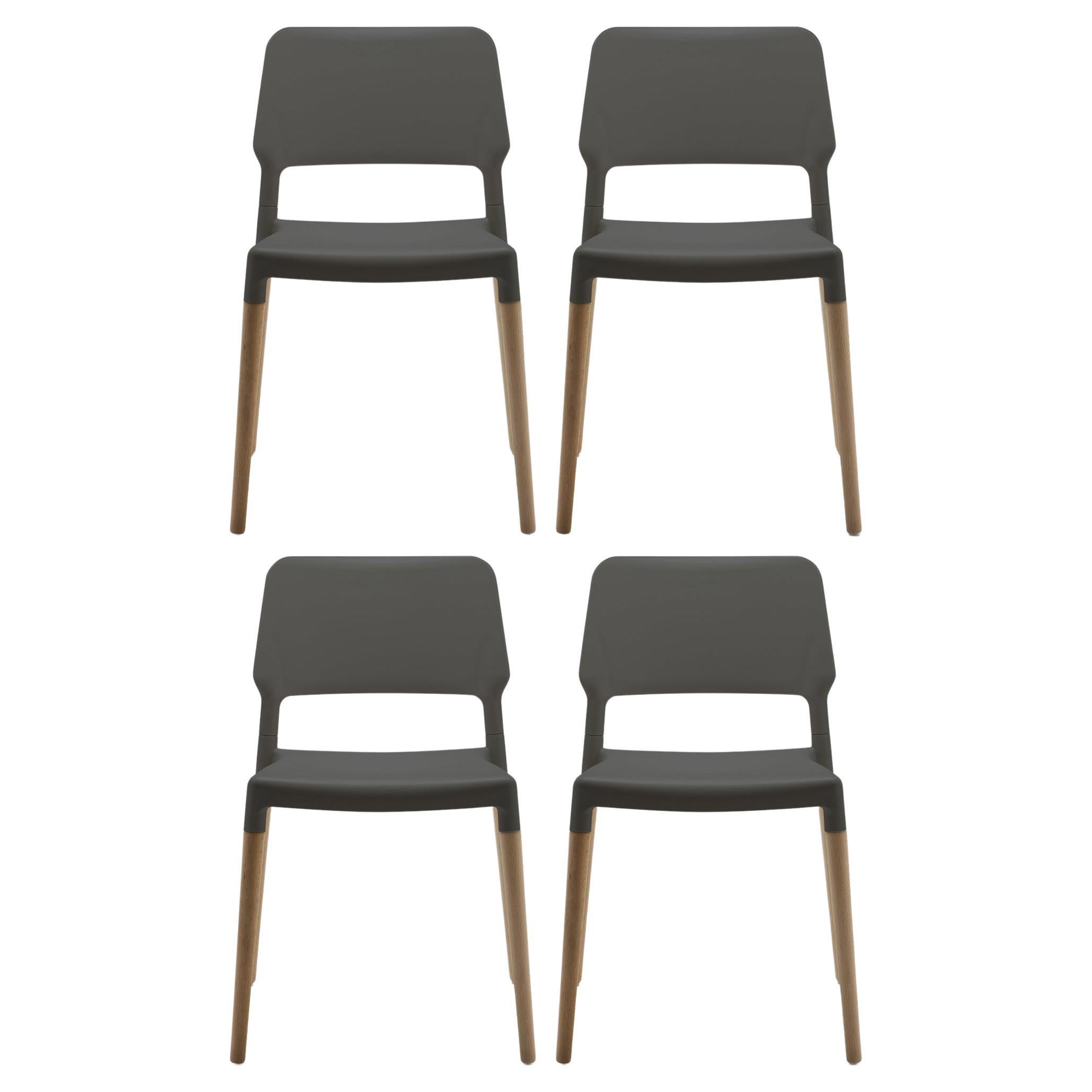 Set of 4 Dark Grey Beechwood Belloch Dining Chair by Lagranja Design