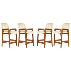 Lot de 4 tabourets de bar ou de comptoir en teck "Danish Modern" de Benny Linden