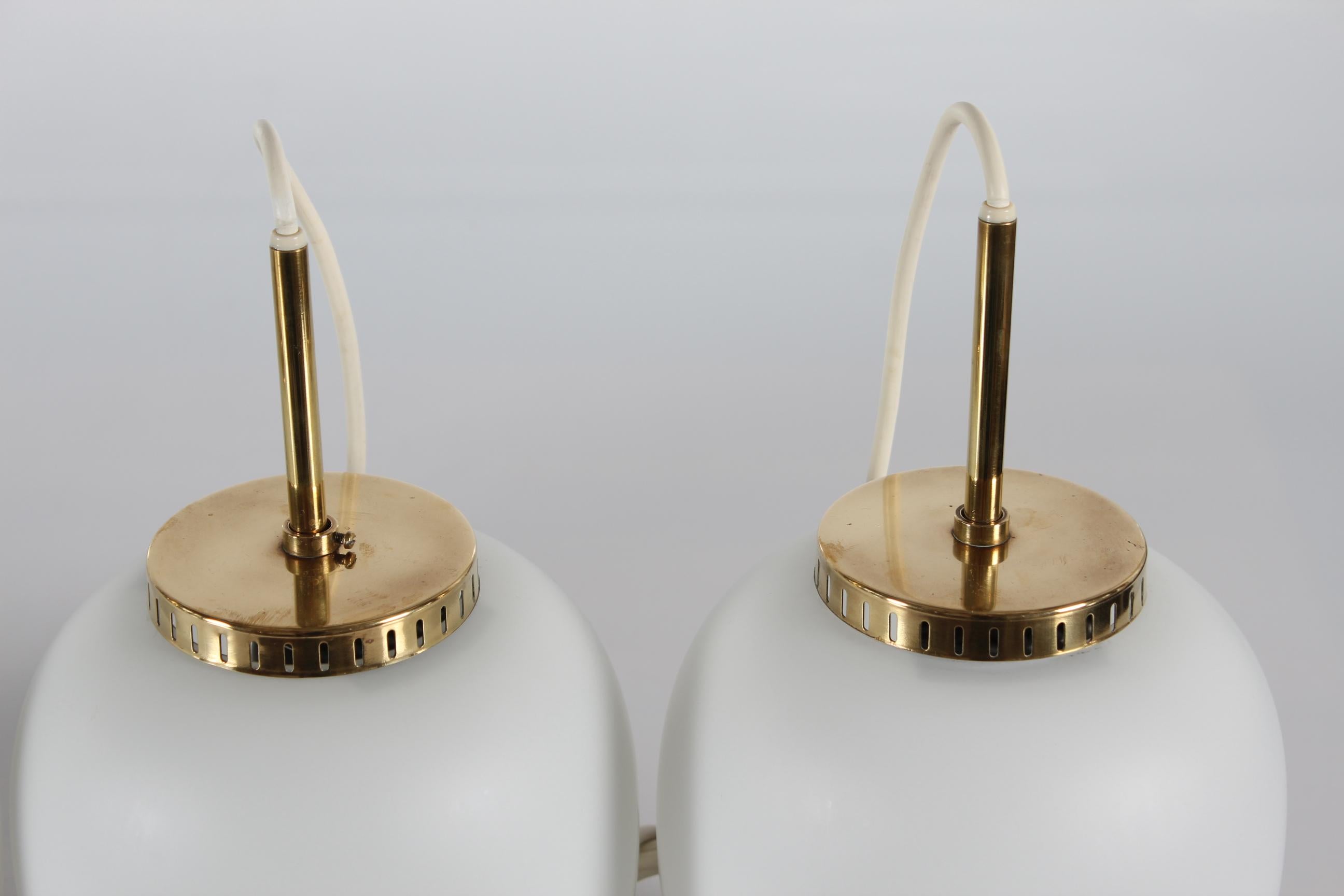 Mid-20th Century Set of 4 Bent Karlby China Pendants Made of Opaline Glass + Brass by Lyfa, 1960s