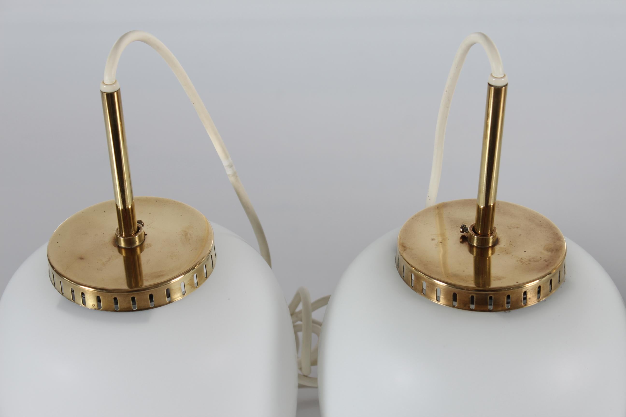 Set of 4 Bent Karlby China Pendants Made of Opaline Glass + Brass by Lyfa, 1960s 1