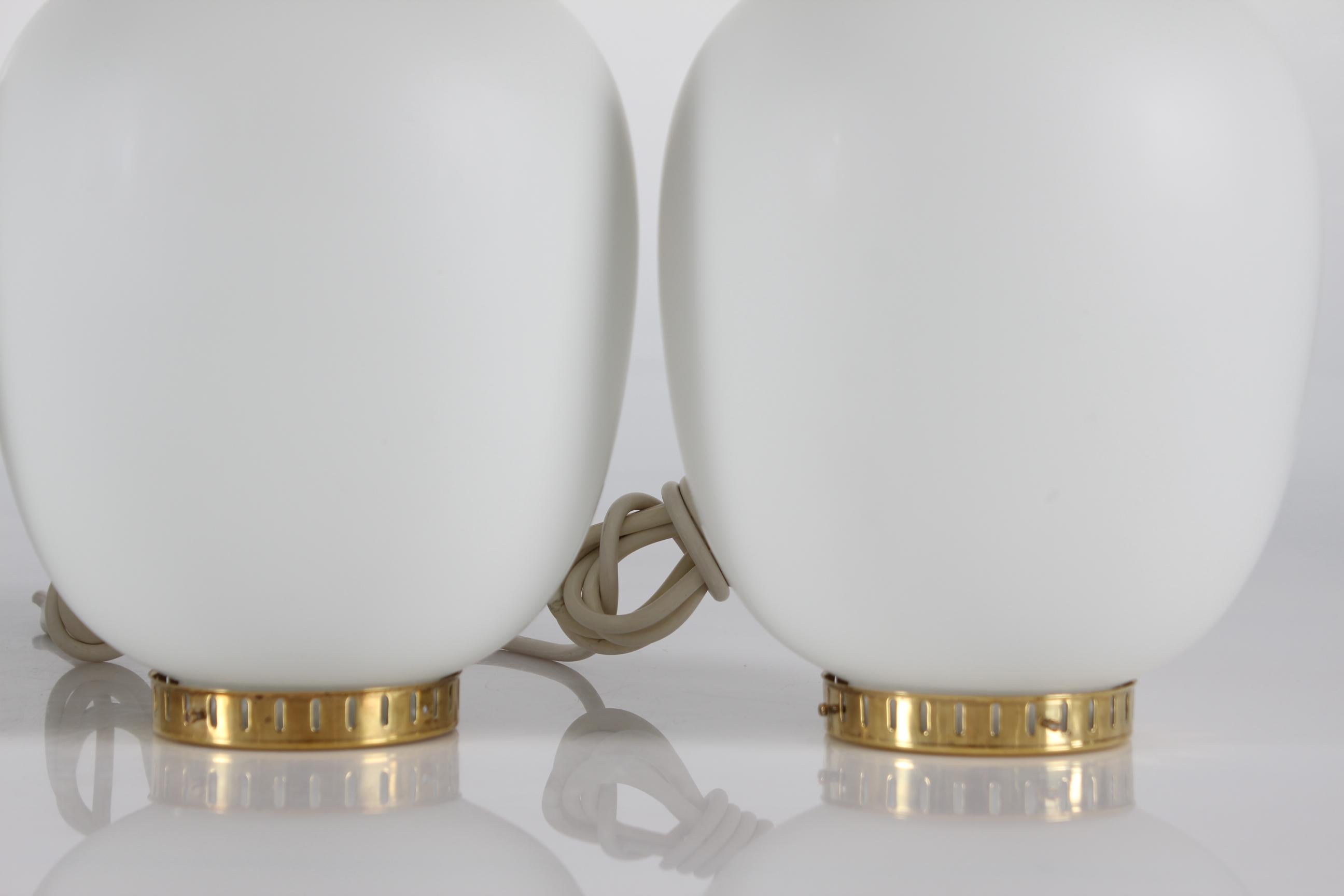 Set of 4 Bent Karlby China Pendants Made of Opaline Glass + Brass by Lyfa, 1960s 2