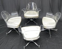 Set of 4 Bent Lucite Dining Chairs on Chrome Bases
