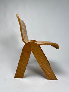 Set of 4 Bent Plywood and Straw Chair, Gigi Sabadin for Stilwood, Italy 1970s