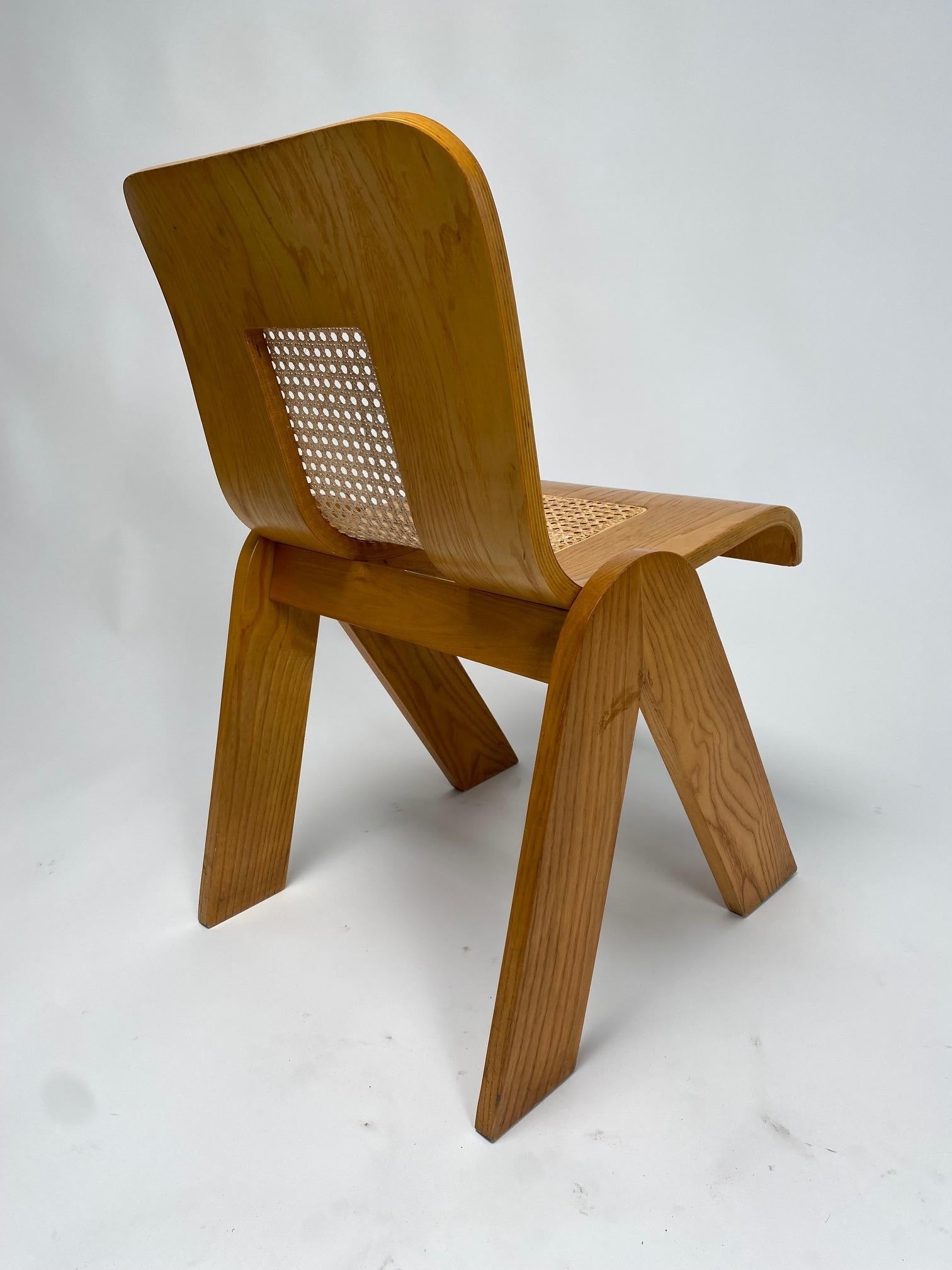 Mid-Century Modern Set of 4 Bent Plywood and Straw Chair, Gigi Sabadin for Stilwood, Italy 1970s For Sale