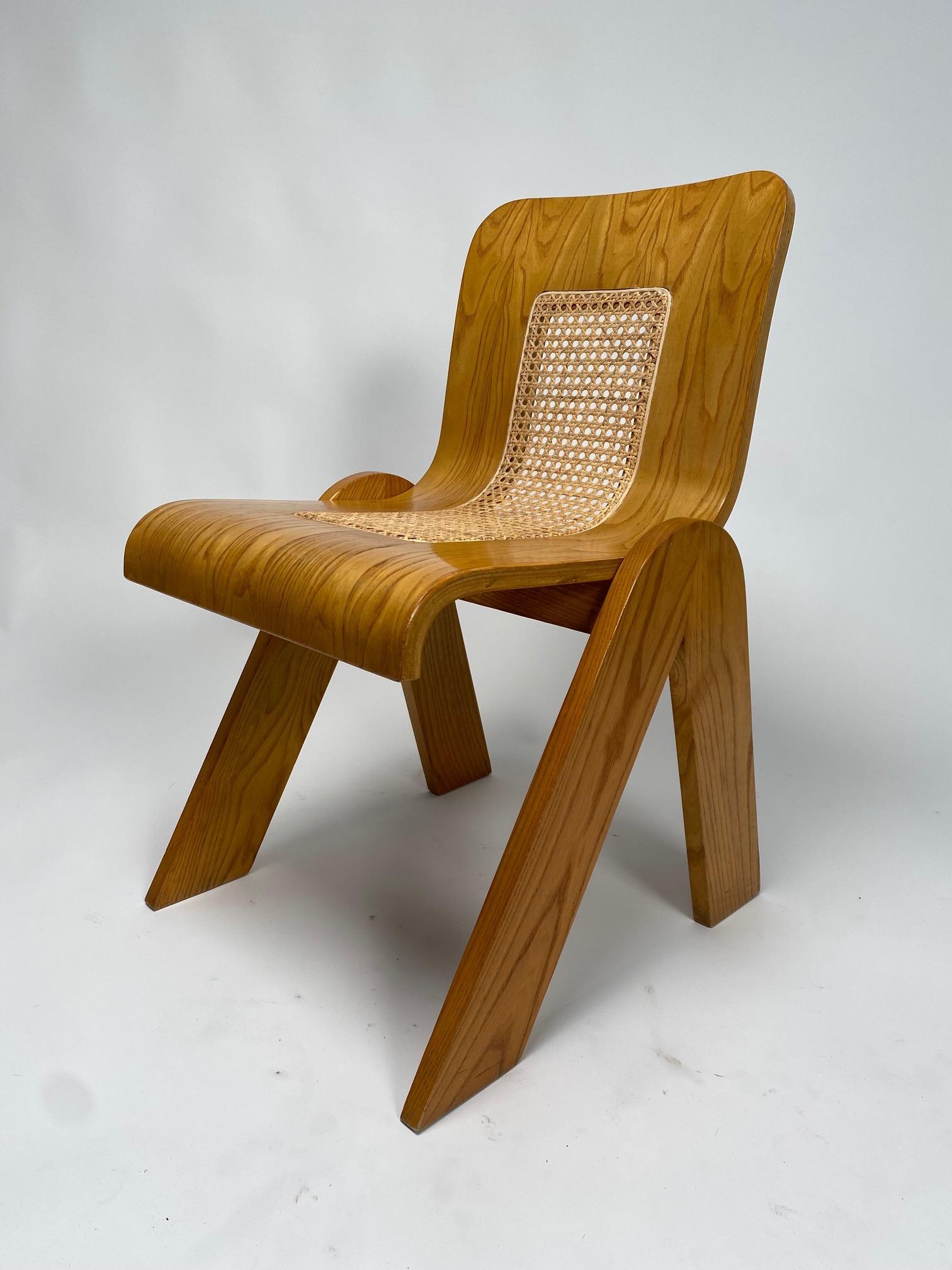 Set of 4 Bent Plywood and Straw Chair, Gigi Sabadin for Stilwood, Italy 1970s In Good Condition For Sale In Argelato, BO