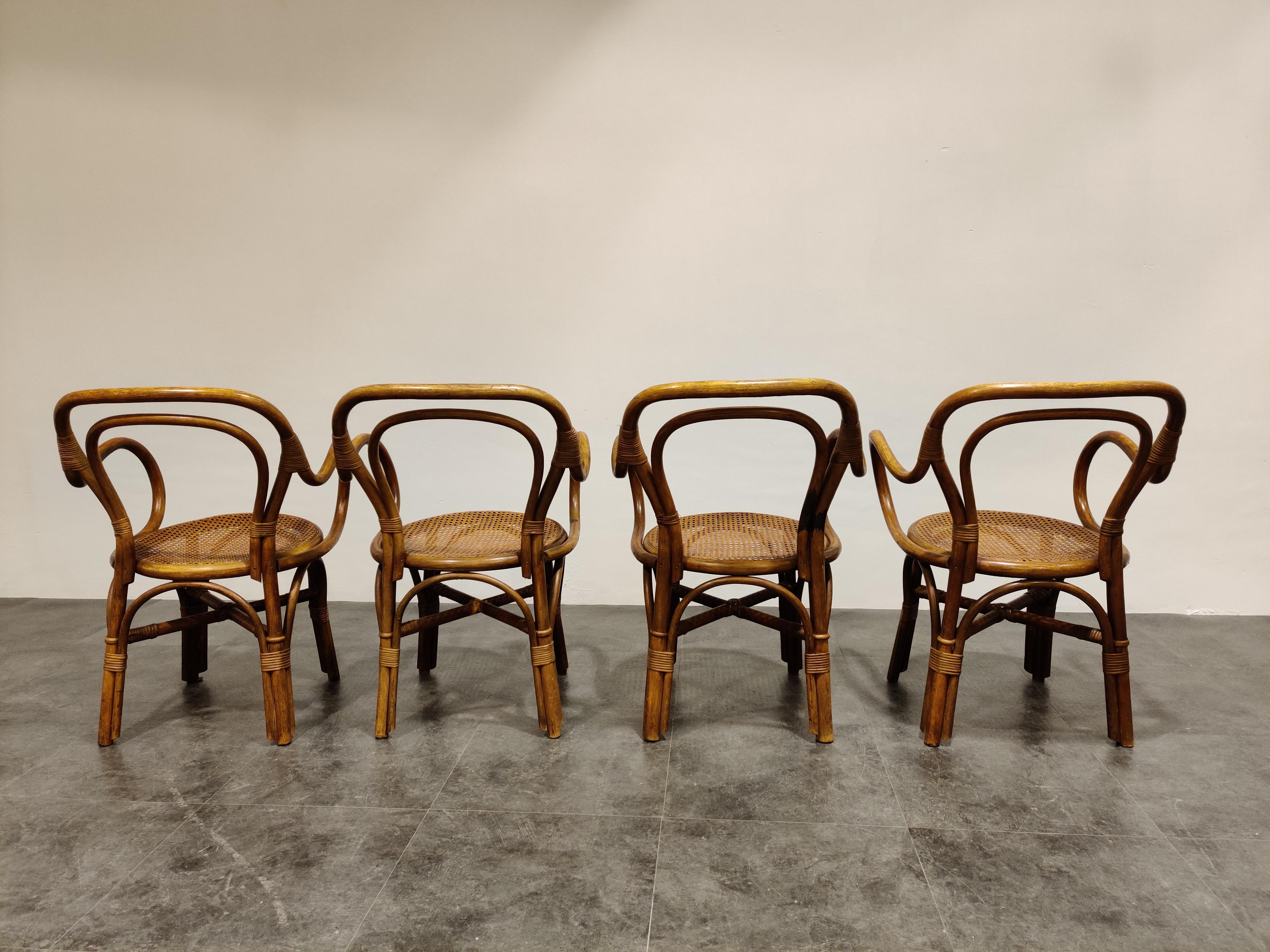 Set of 4 Bentwood and Rattan Dining Chairs, 1960s In Good Condition In HEVERLEE, BE