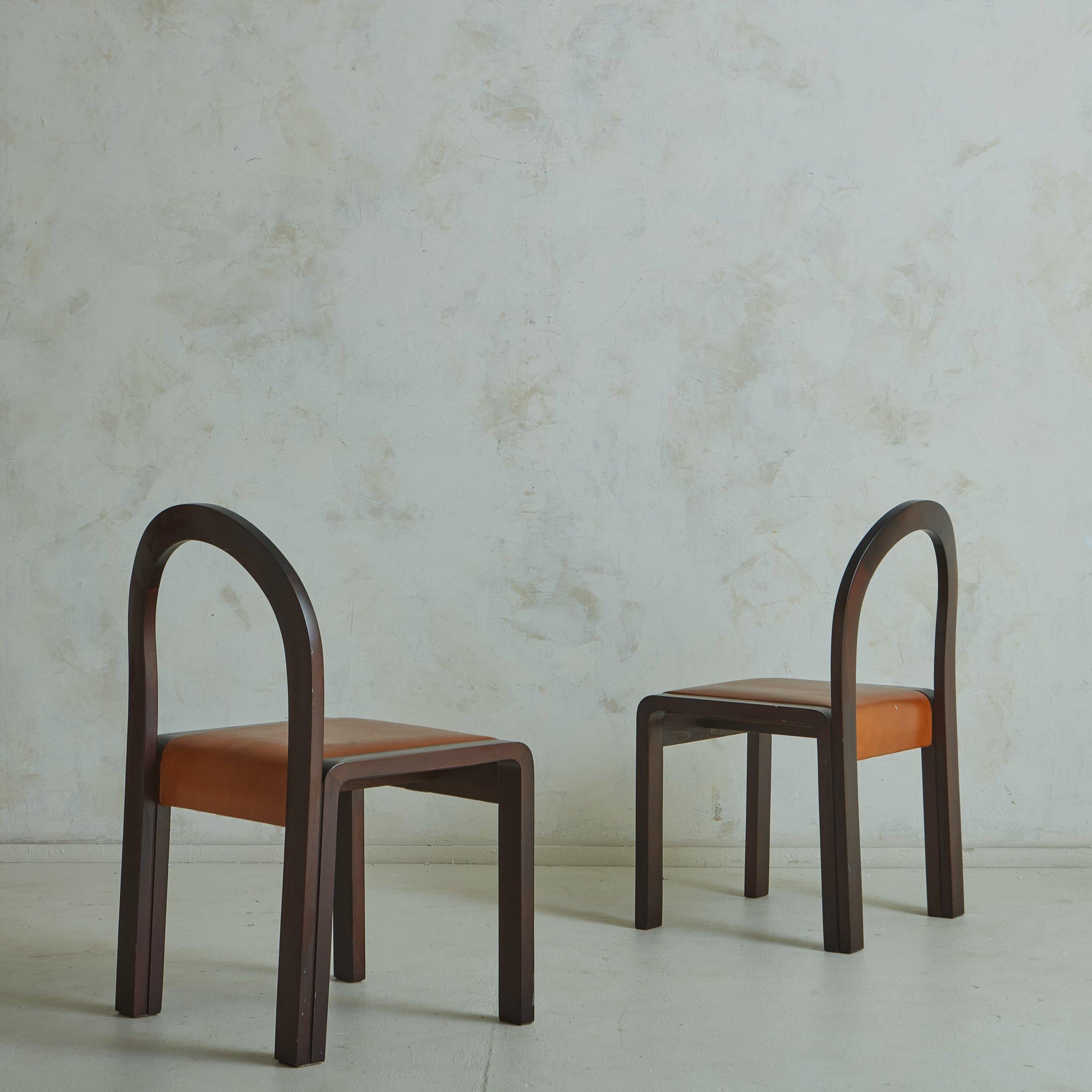 Italian Set of 4 Bentwood Dining Chairs with Cognac Leather Seats, Italy 1980s For Sale
