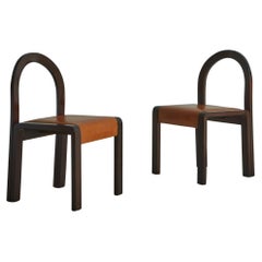 Set of 4 Bentwood Dining Chairs with Cognac Leather Seats, Italy 1980s