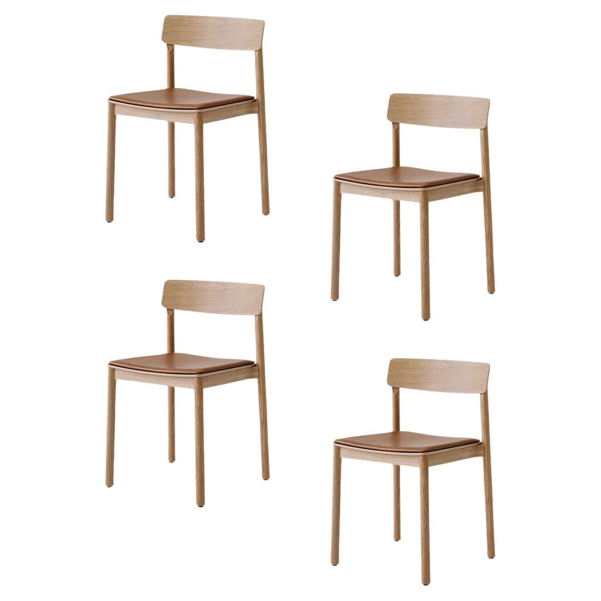 Set of 4 Betty Chairs Tk3, in Cognac Silk Leather and Oak by T&K for &Tradition For Sale