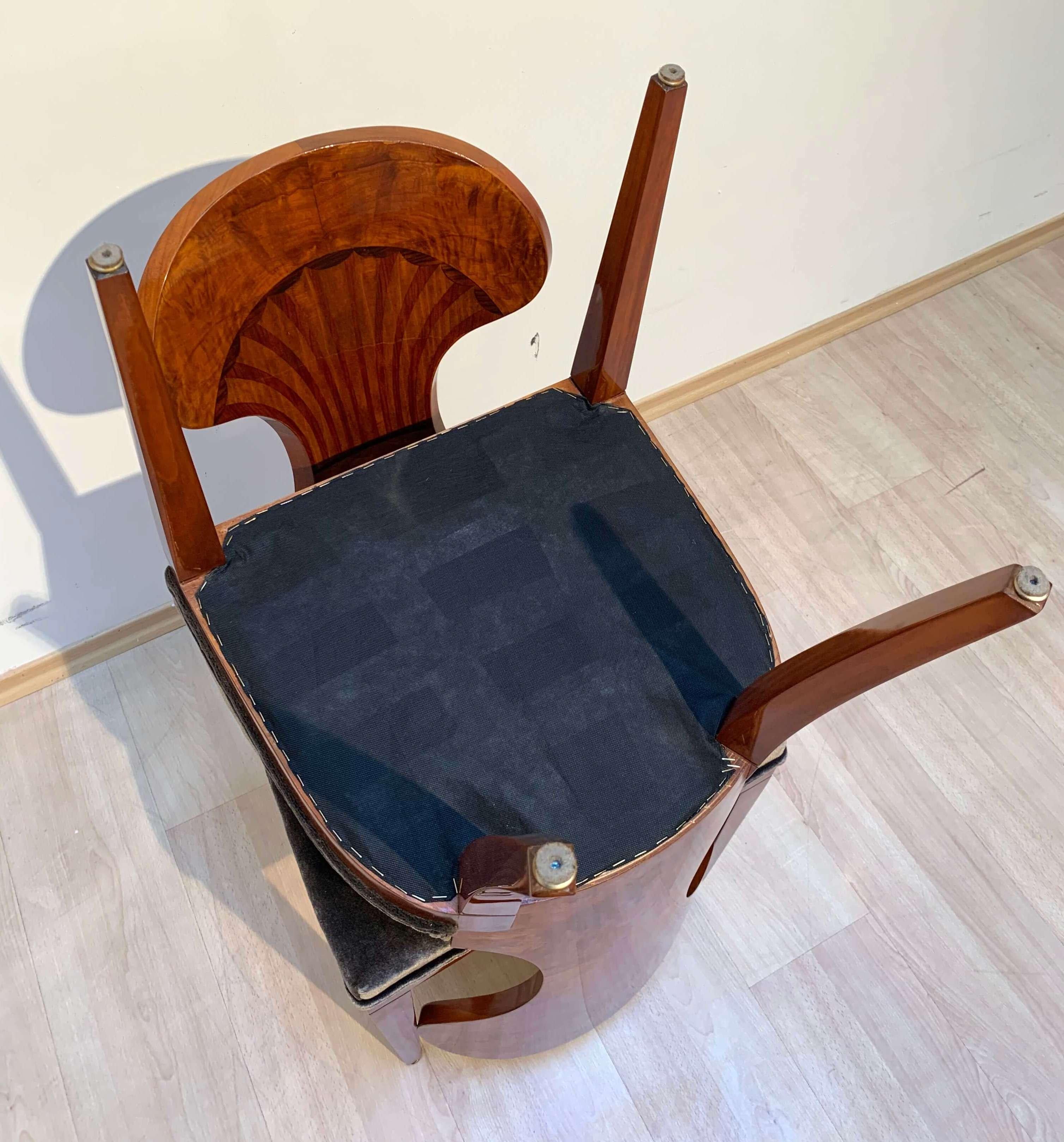 Set of Four Austrian Biedermeier Chairs, Ash Veneer, Grey Velvet, Circa 1890 For Sale 13