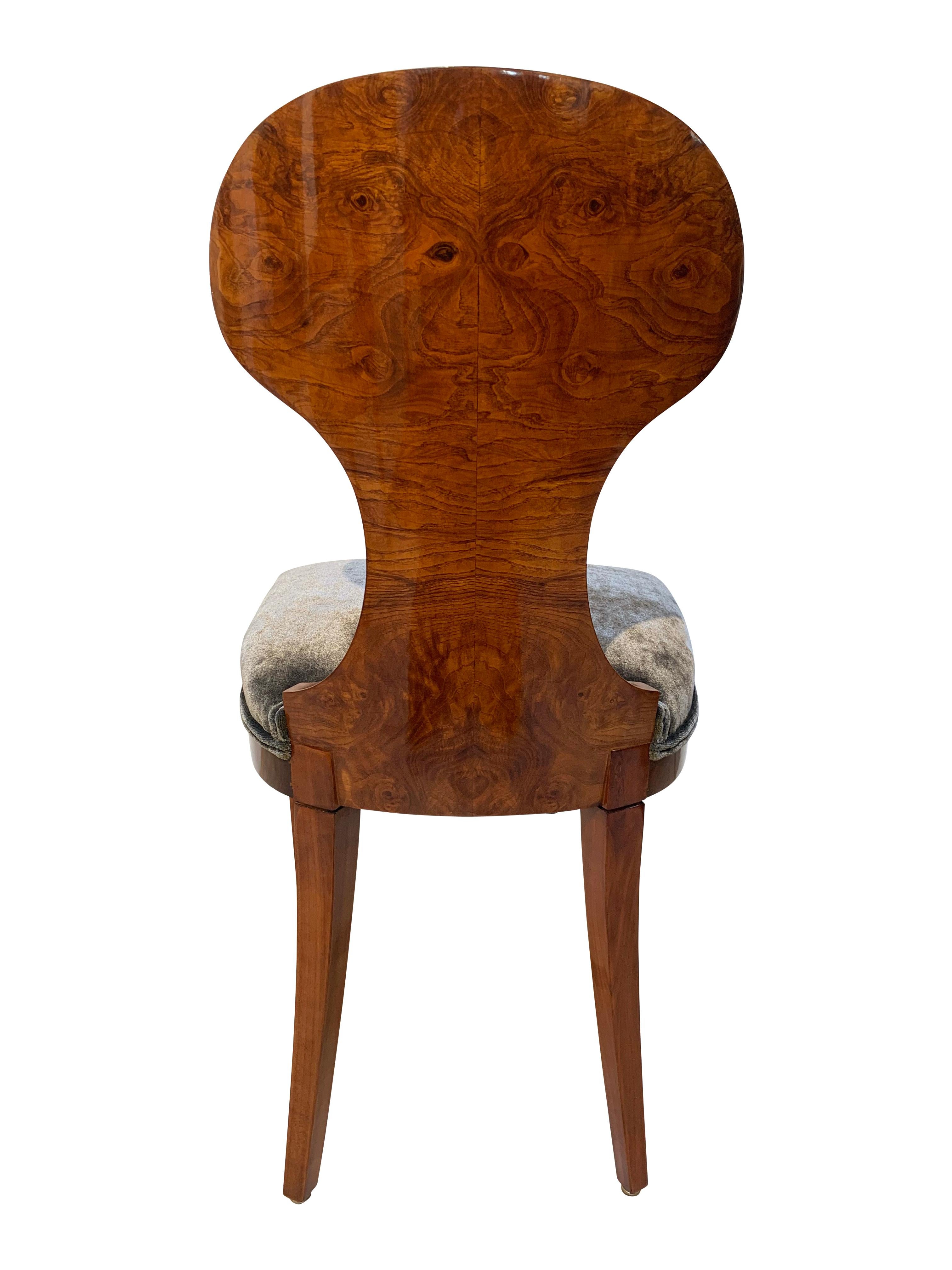 Set of Four Austrian Biedermeier Chairs, Ash Veneer, Grey Velvet, Circa 1890 For Sale 2
