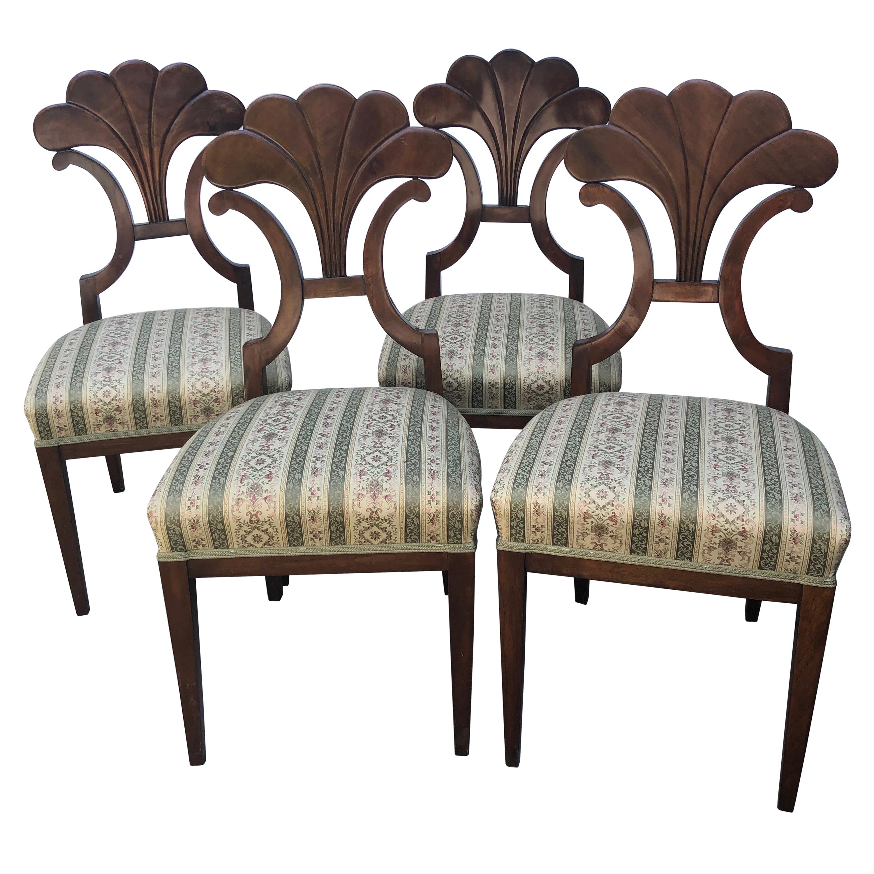 Set of Four Biedermeier Chairs, walnut, 1900