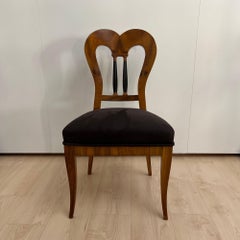 Set of 4 Biedermeier Chairs, Walnut, Brown Suede, Germany circa 1825