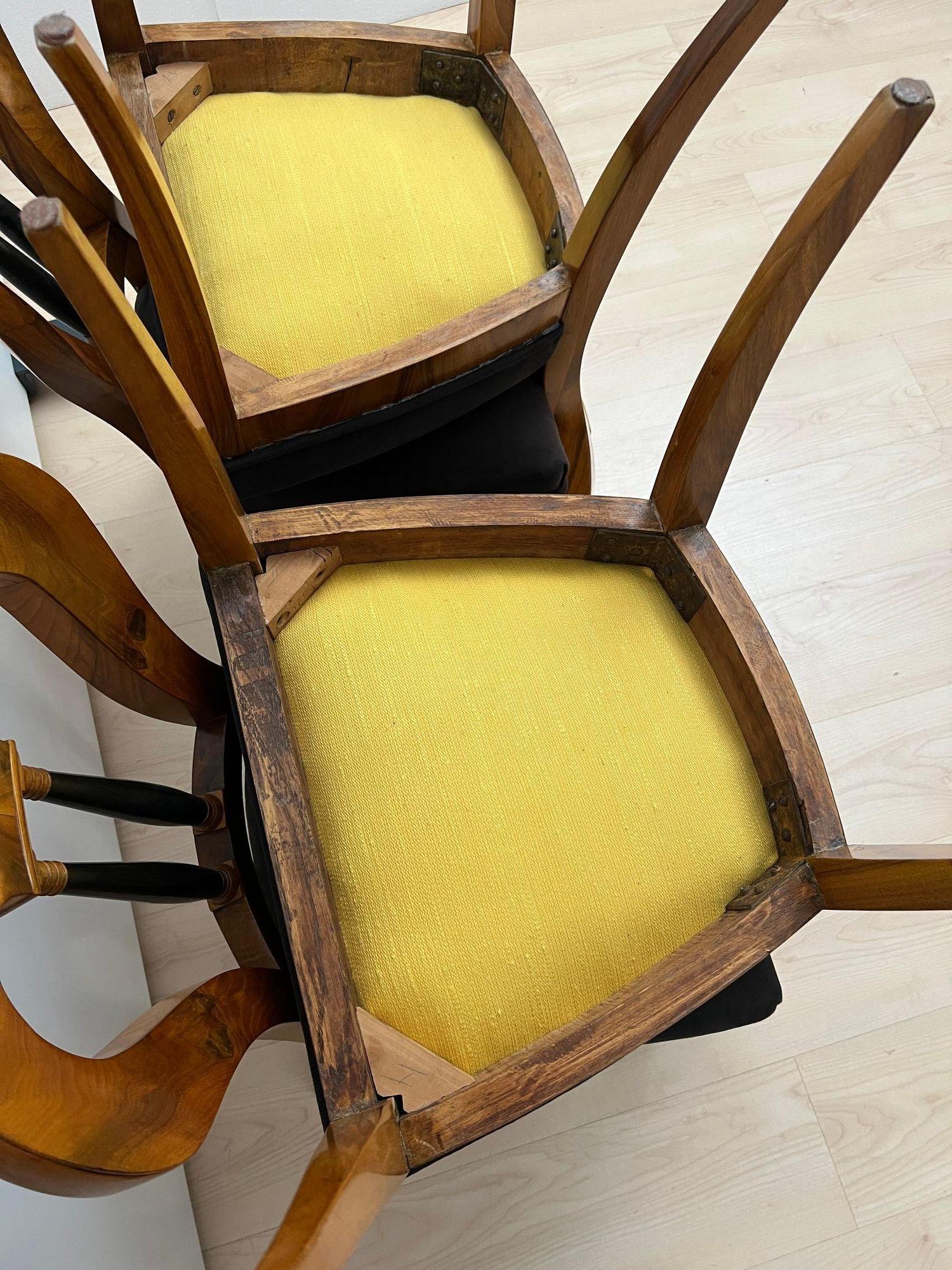 Ensemble de 4 chaises Biedermeier, Noyer, Daim Brown, Allemagne circa 1825 en vente 14