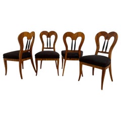 Juego de 4 Sillas Biedermeier, Nogal, Ante Marrón, Alemania circa 1825