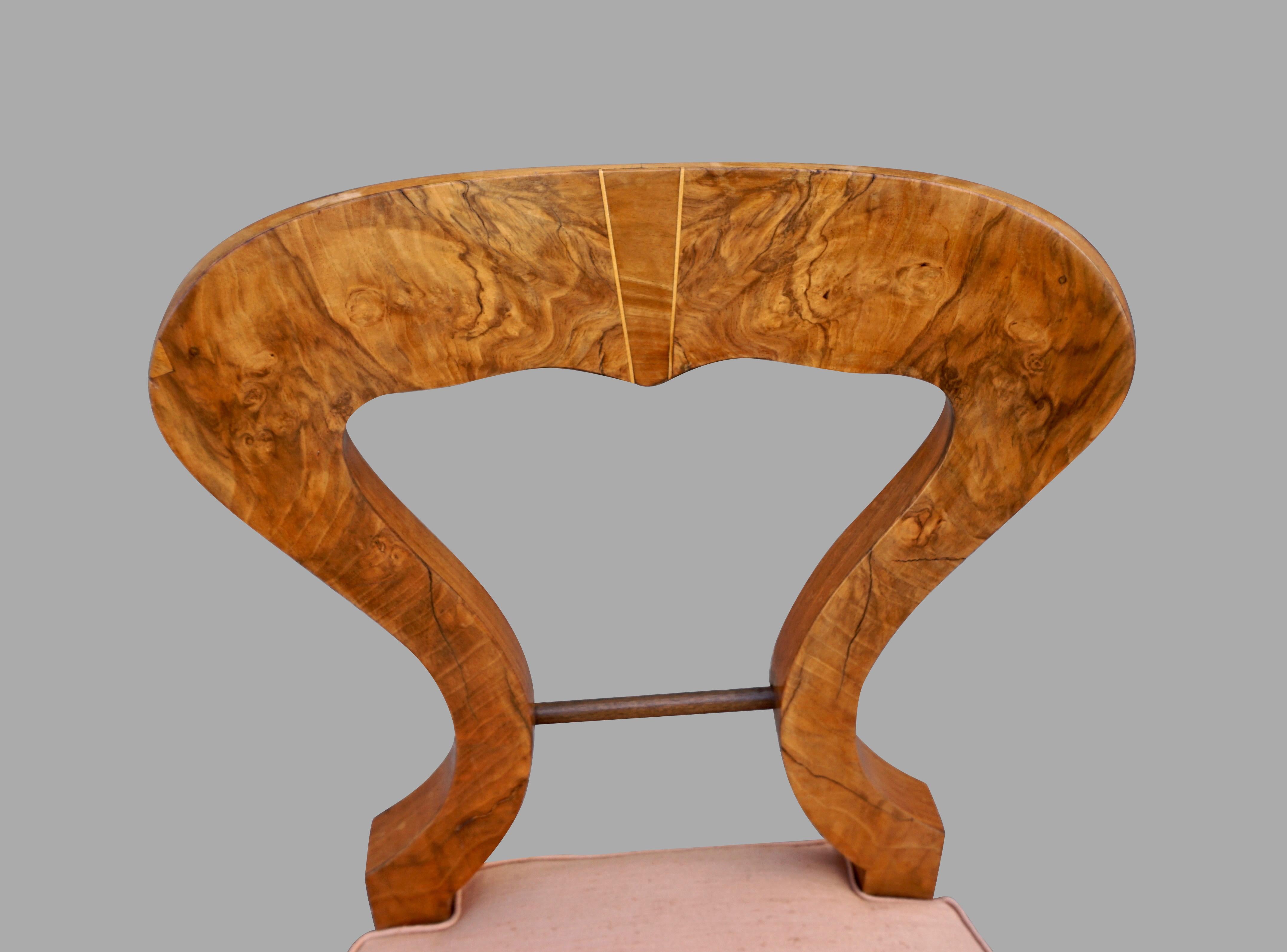 Set of 4 Biedermeier Figured Walnut Upholstered Side Chairs In Good Condition In San Francisco, CA