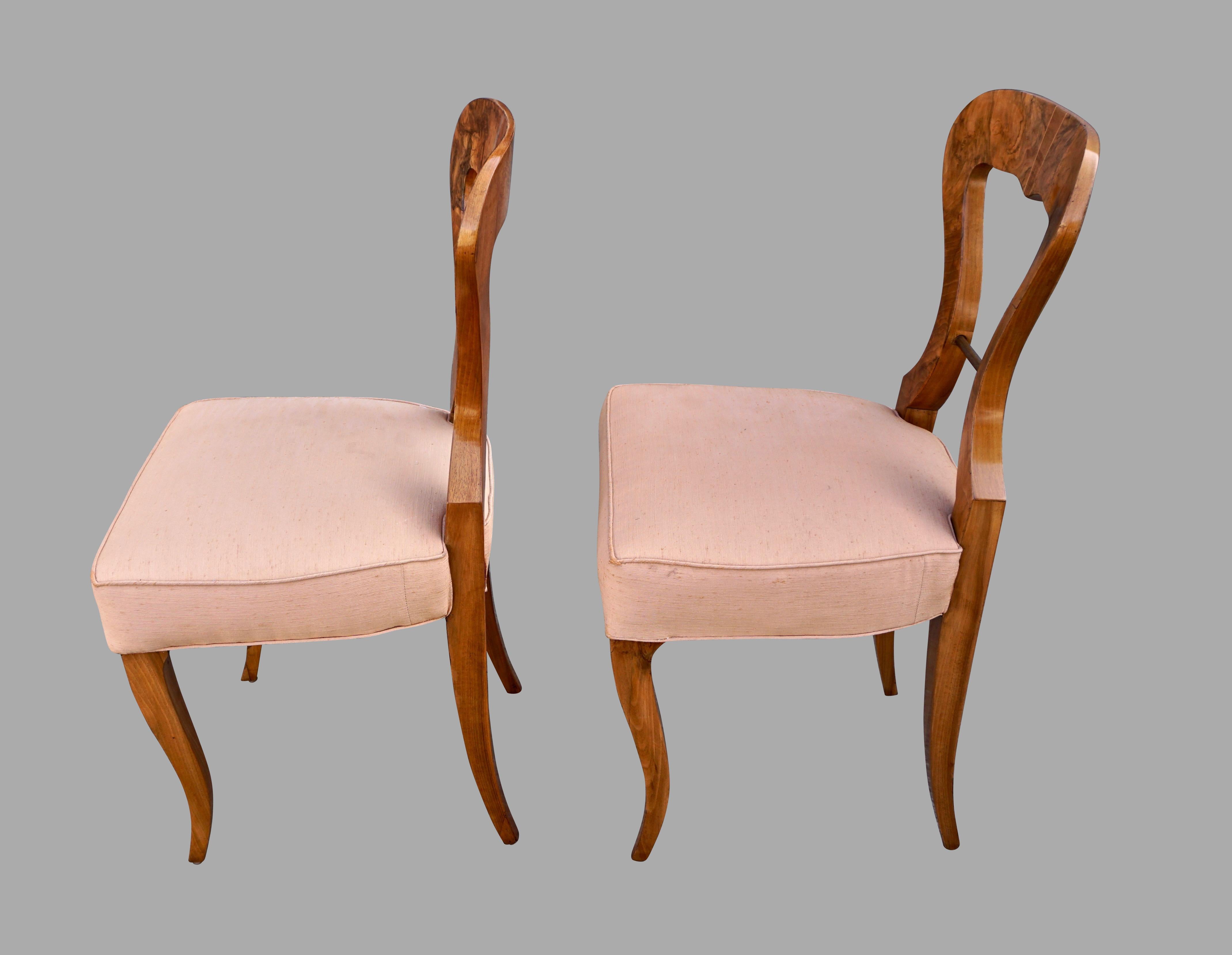 19th Century Set of 4 Biedermeier Figured Walnut Upholstered Side Chairs