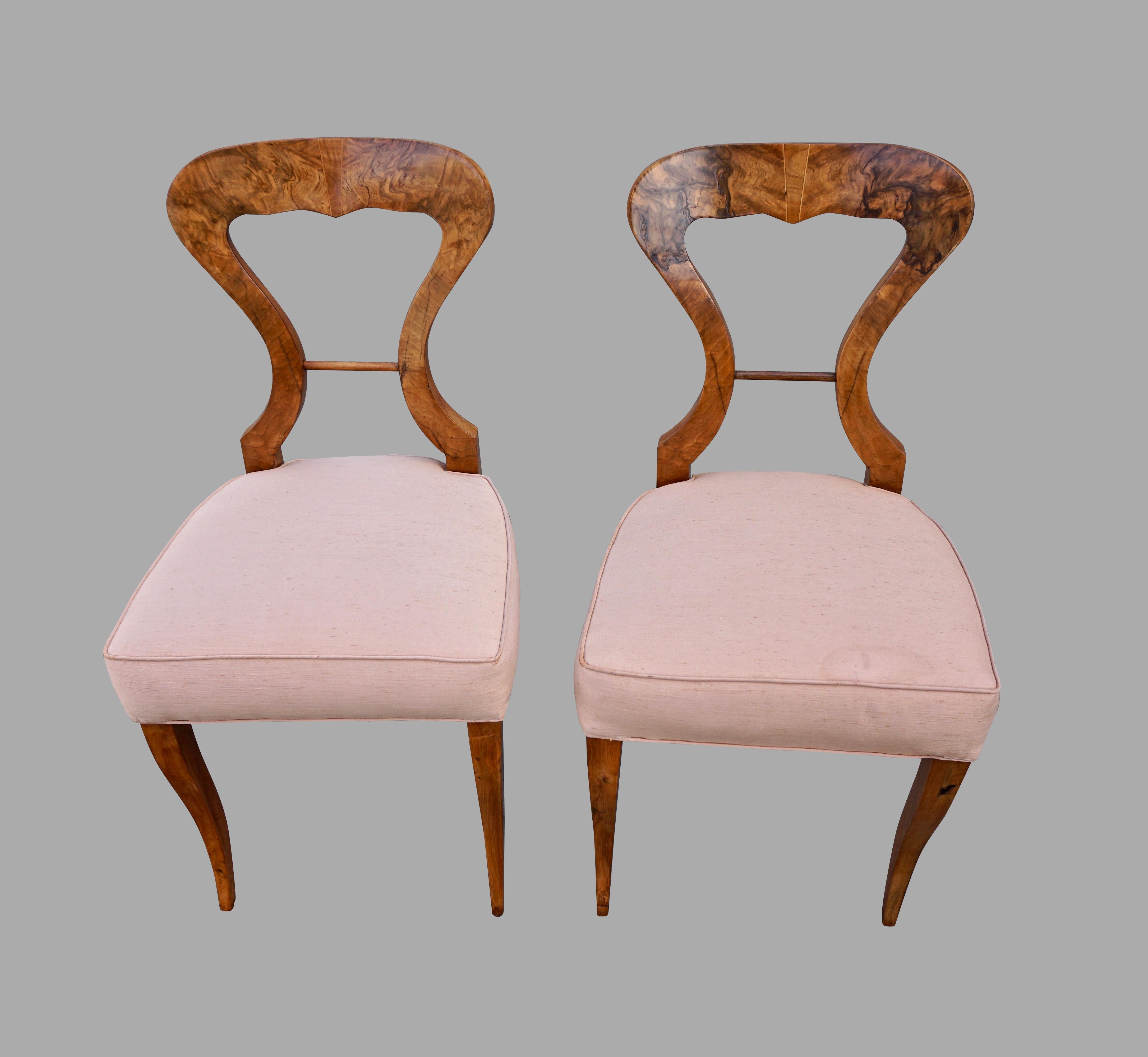 Set of 4 Biedermeier Figured Walnut Upholstered Side Chairs 1