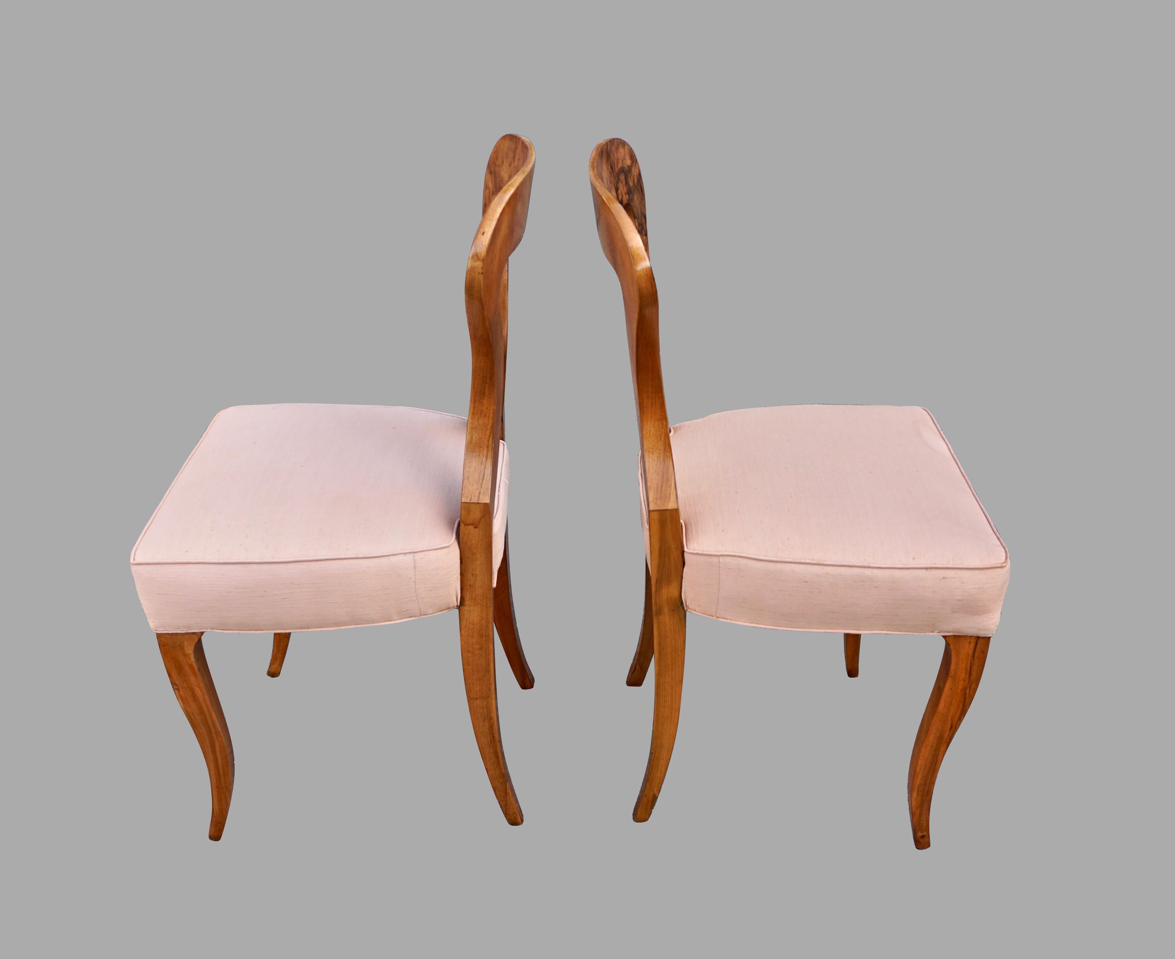 Set of 4 Biedermeier Figured Walnut Upholstered Side Chairs 2