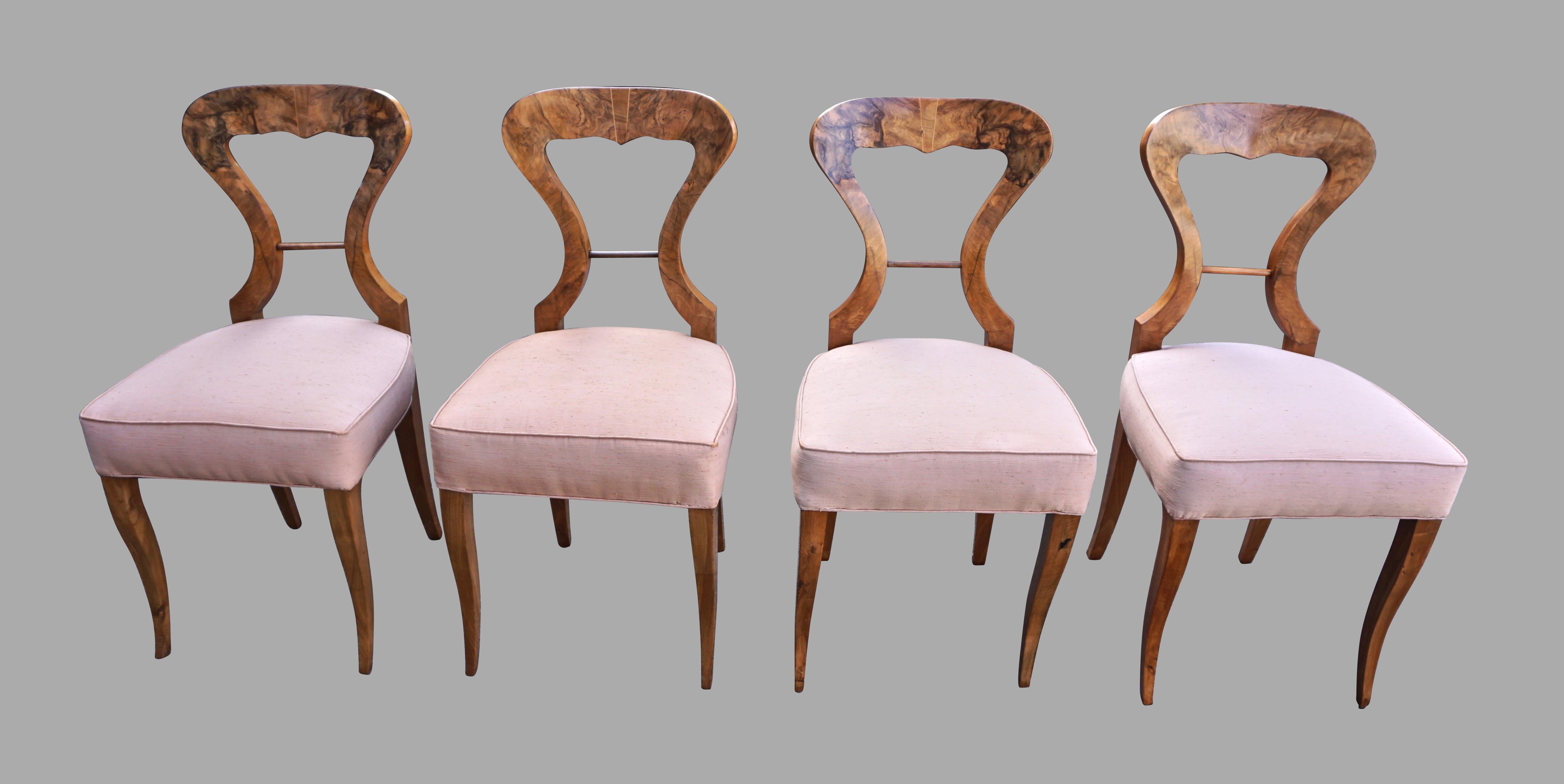 Set of 4 Biedermeier Figured Walnut Upholstered Side Chairs 4