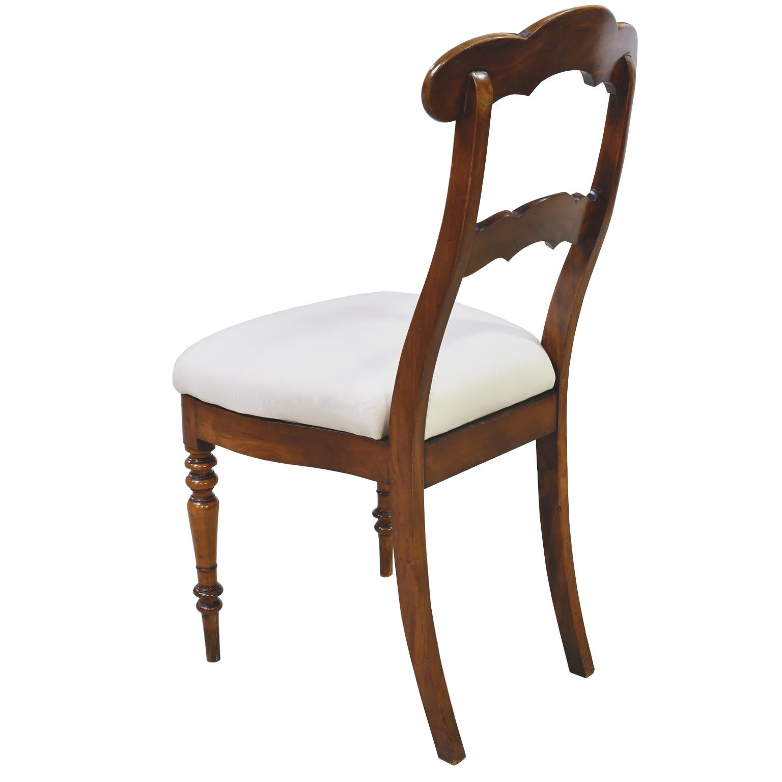Polished Set of 4 Biedermeier Mahogany Dining Chairs with Upholstered Seat, circa 1830