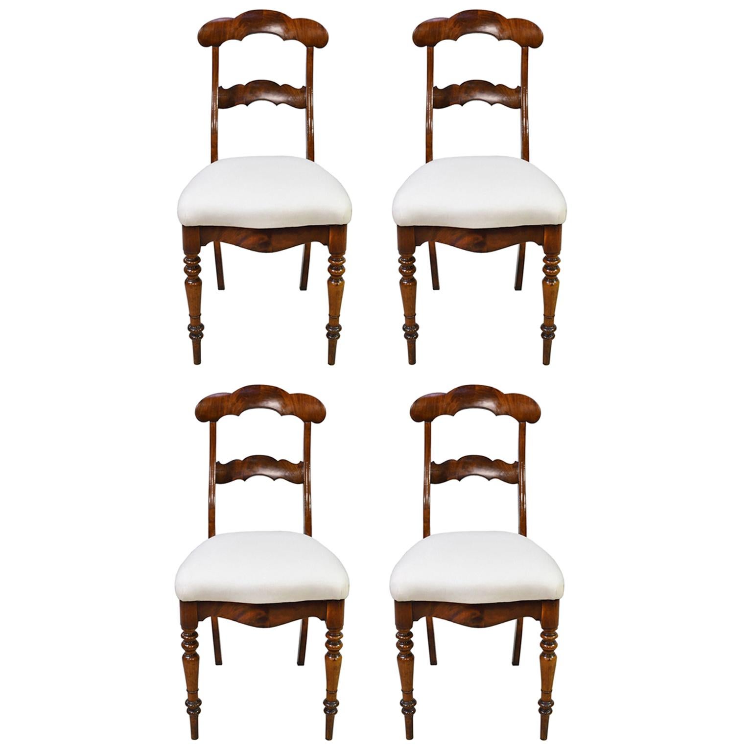 Set of 4 Biedermeier Mahogany Dining Chairs with Upholstered Seat, circa 1830