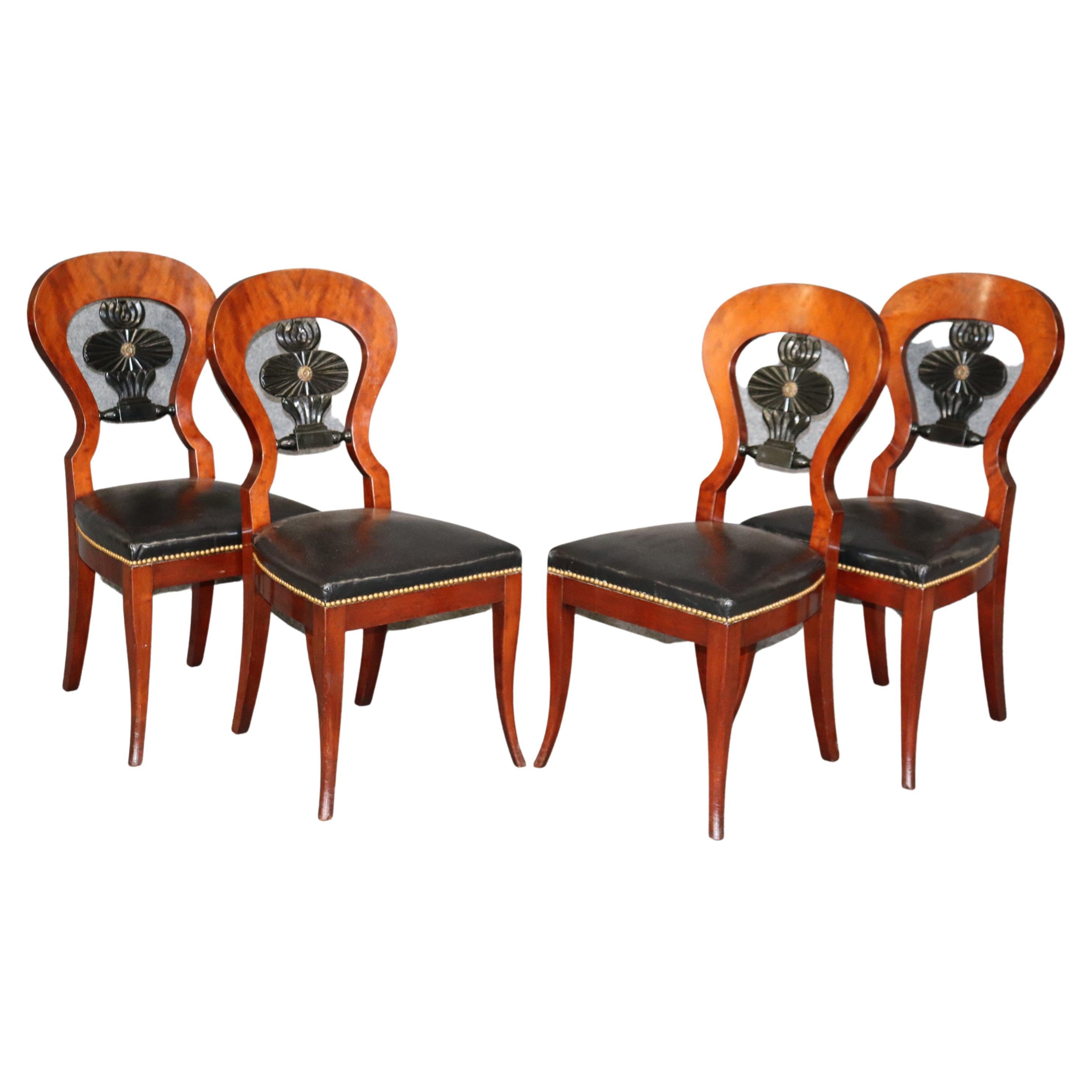 Set of 4 Biedermeier Walnut Dining Chairs circa 1950s