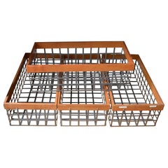 Set of 4 Bins Baskets of Steel and Wood, Several Used Sets Available