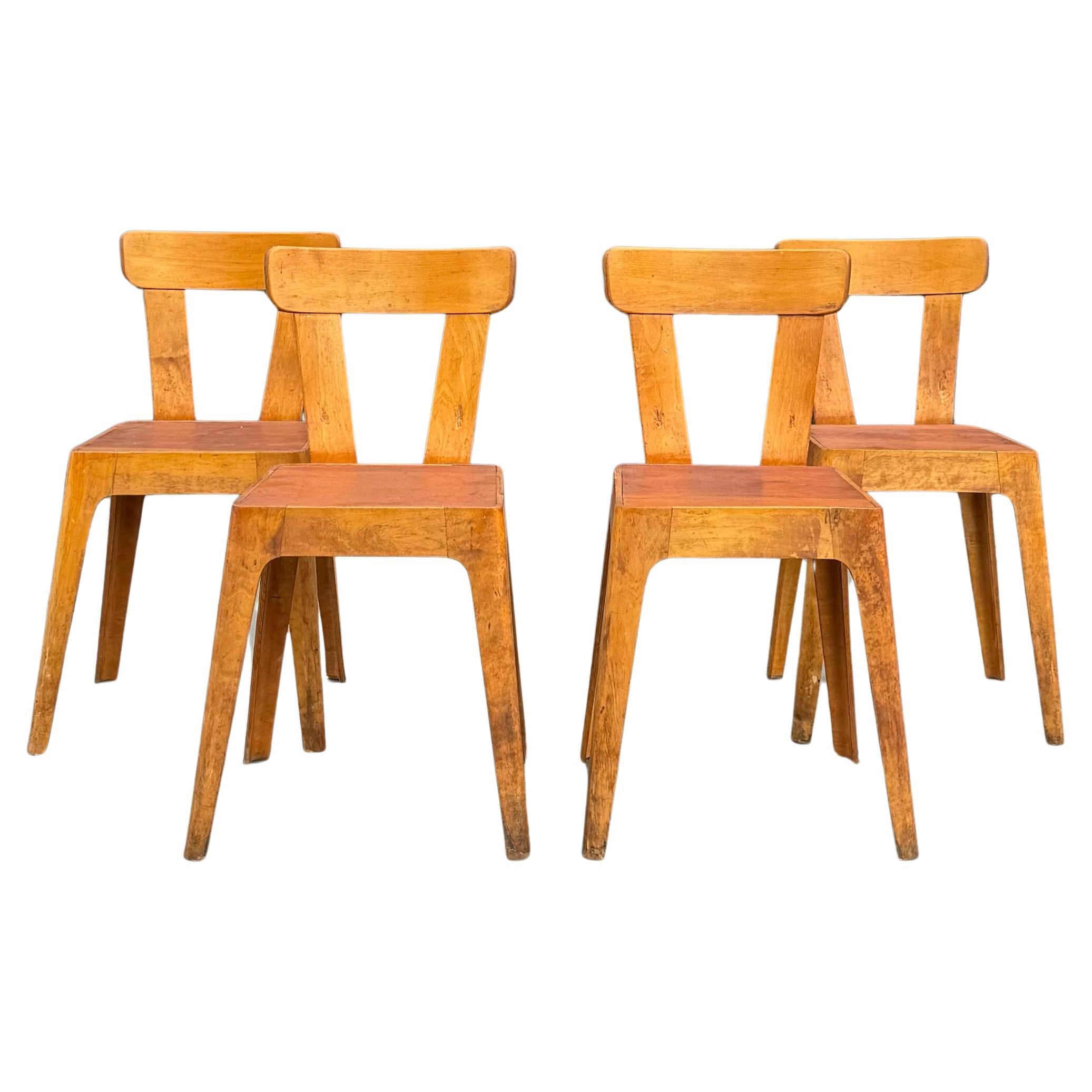 Set of 4 Birch Plywood Chairs, Sweden, Early-1950s For Sale
