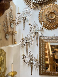 Set of 4 Bird Sconces with Molded Glass Leaves. Sold per pair