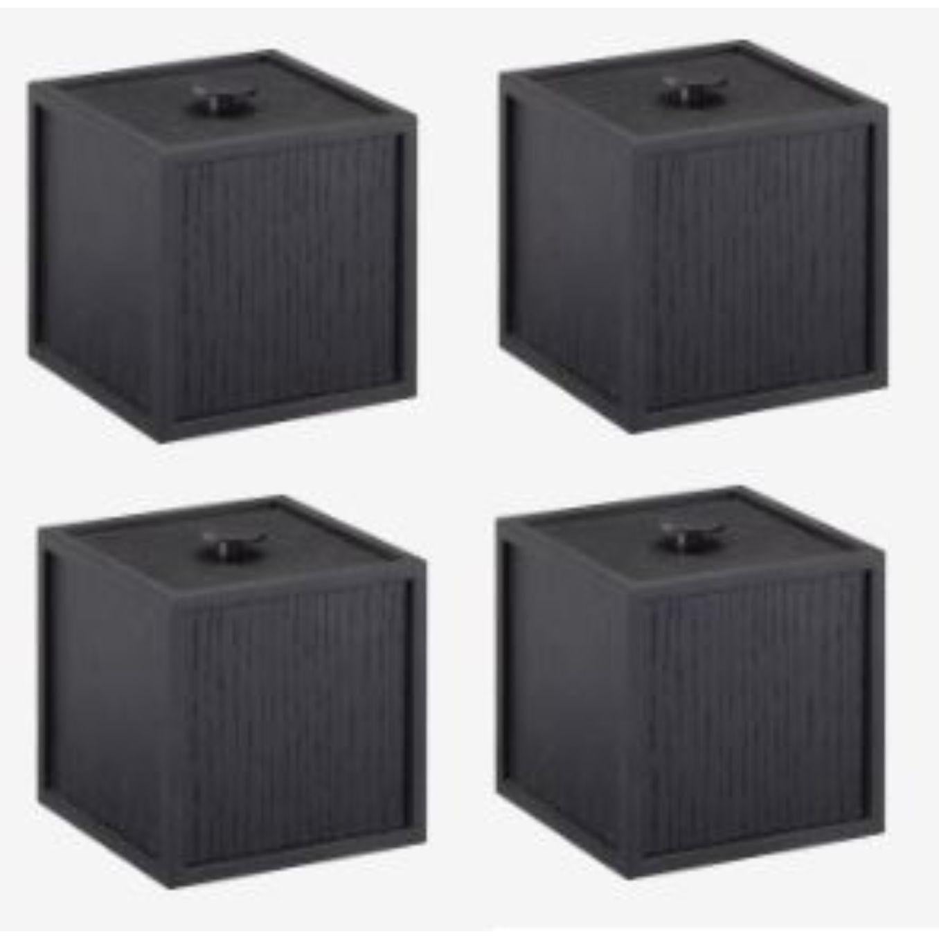 Set of 4 black ash frame 10 box by Lassen
Dimensions: D 10 x W 10 x H 10 cm 
Materials: Finér, Melamin, Melamine, Metal, Veneer
Weight: 0.85 Kg

Frame Box is a square box in a cubistic shape. The simple boxes are inspired by the Kubus