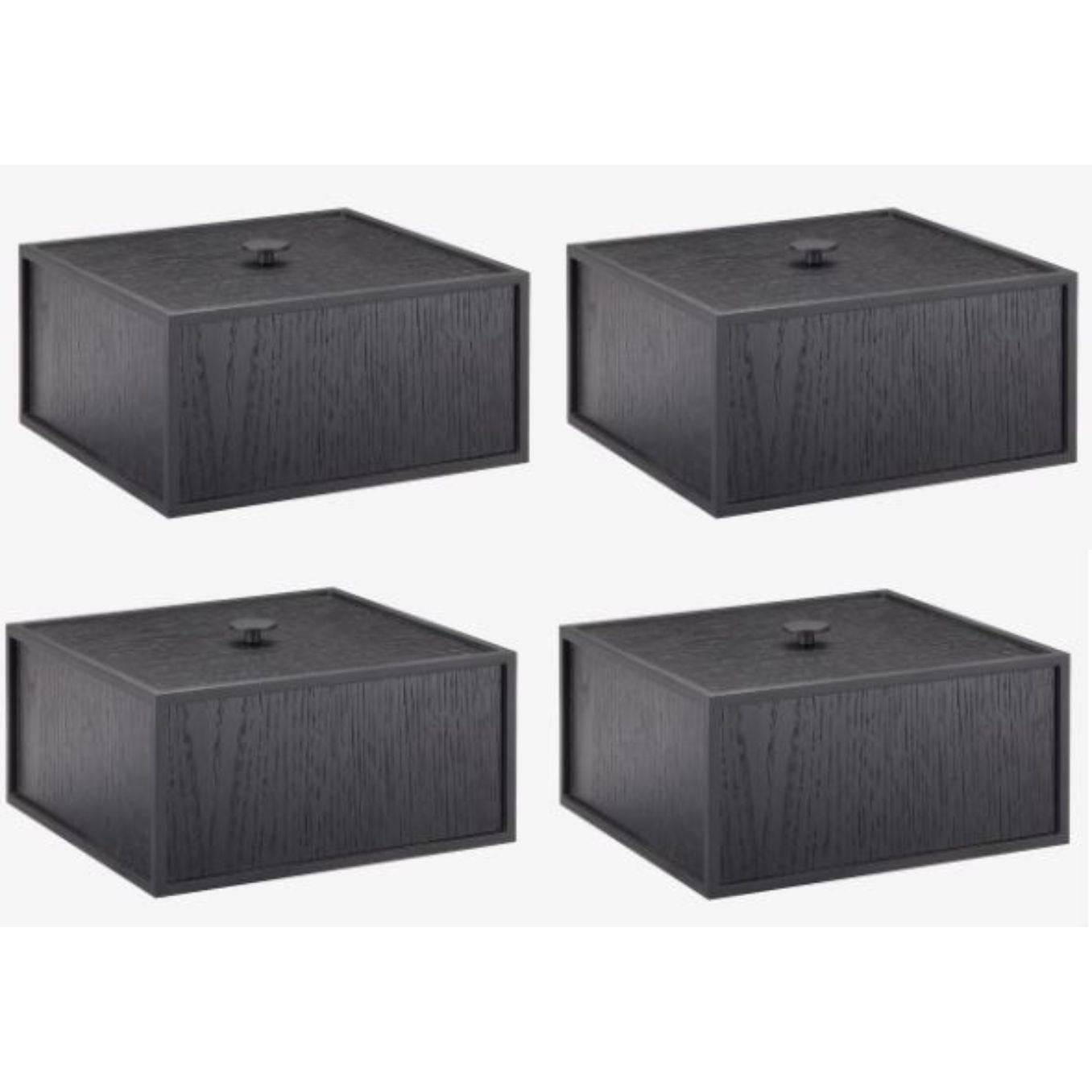 Set of 4 black ash frame 20 box by Lassen
Dimensions: D 20 x W 20 x H 10 cm 
Materials: Melamin, Melamine, Metal, Veneer
Weight: 2.00 Kg

Frame Box is a square box in a cubistic shape. The simple boxes are inspired by the Kubus candleholder by