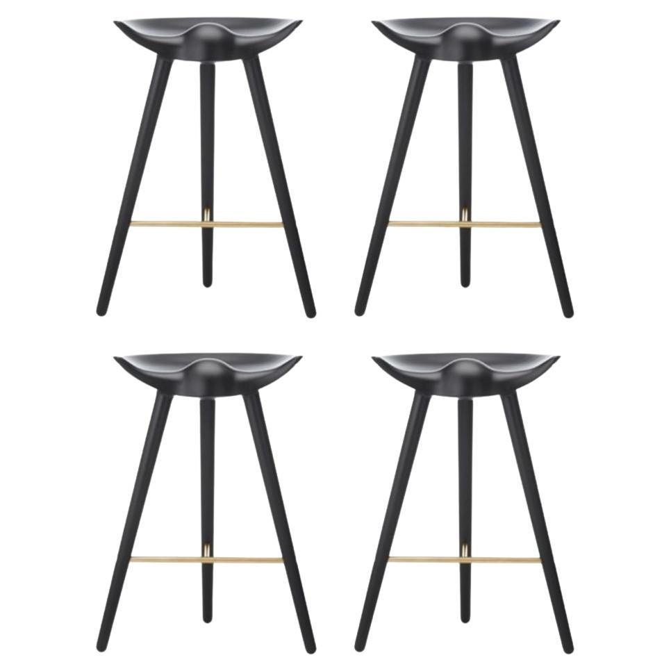 Set of 4 ML 42 Black Beech and Brass Counter Stools by Lassen