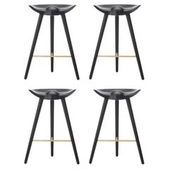 Set of 4 ML 42 Black Beech and Brass Counter Stools by Lassen