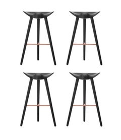 Set of 4 ML 42 Black Beech and Copper Bar Stools by Lassen
