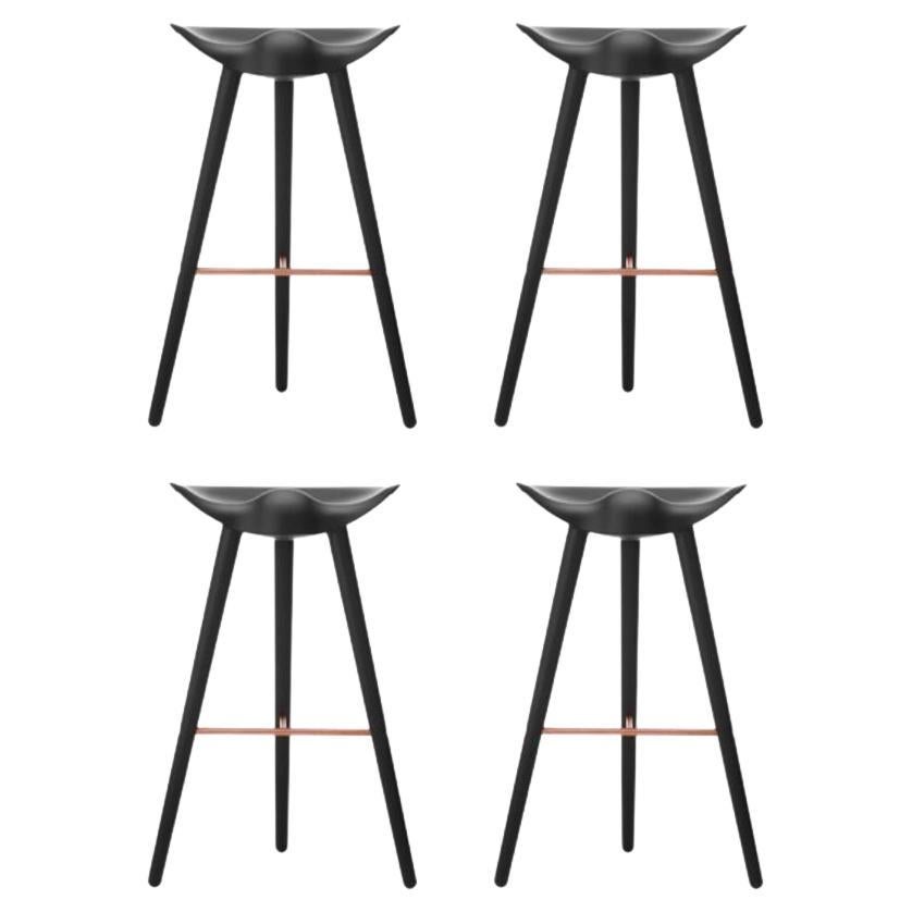 Set of 4 Black Beech and Copper Bar Stools by Lassen