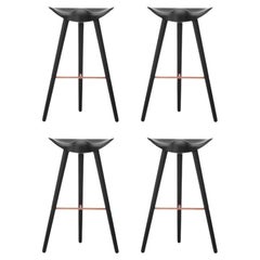 Set of 4 Black Beech and Copper Bar Stools by Lassen