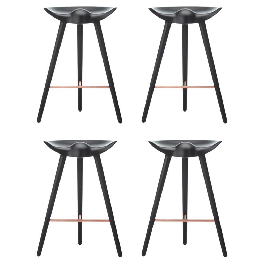 Set of 4 Black Beech and Copper Counter Stools by Lassen