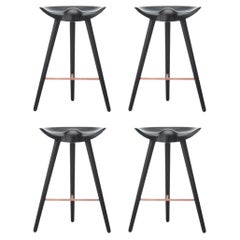 Set of 4 Black Beech and Copper Counter Stools by Lassen