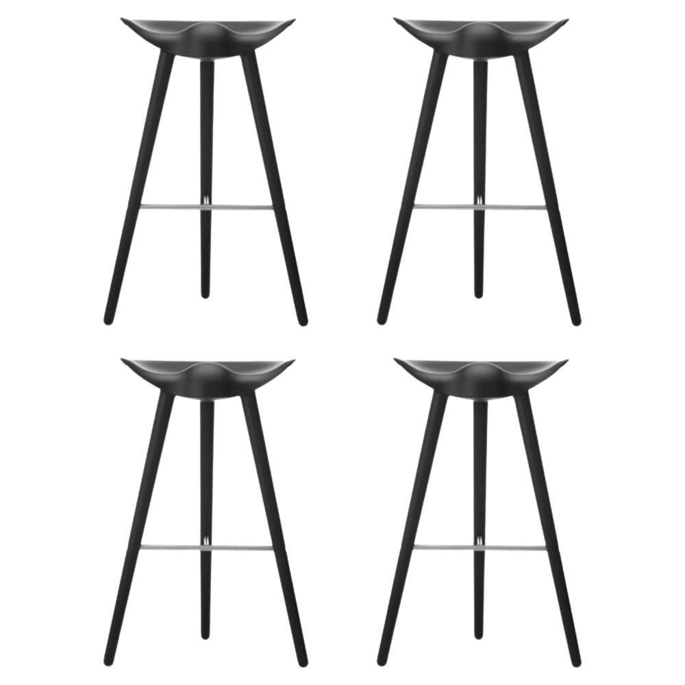 Set Of 4 Black Beech and Stainless Steel Bar Stools by Lassen
