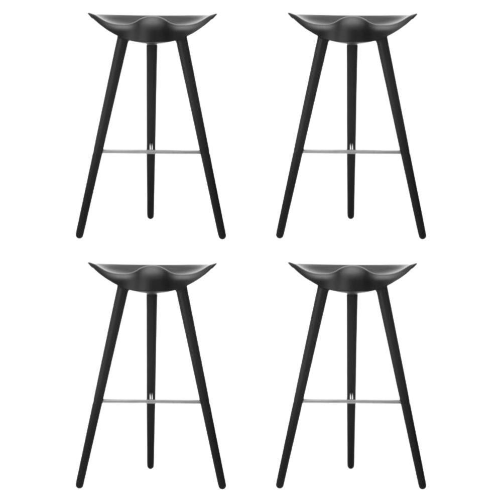 Set of 4 ML 42 Black Beech and Stainless Steel Bar Stools by Lassen