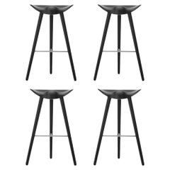 Set of 4 ML 42 Black Beech and Stainless Steel Bar Stools by Lassen