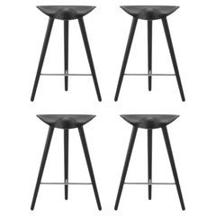 Set of 4 Black Beech/Stainless Steel Counter Stools by Lassen
