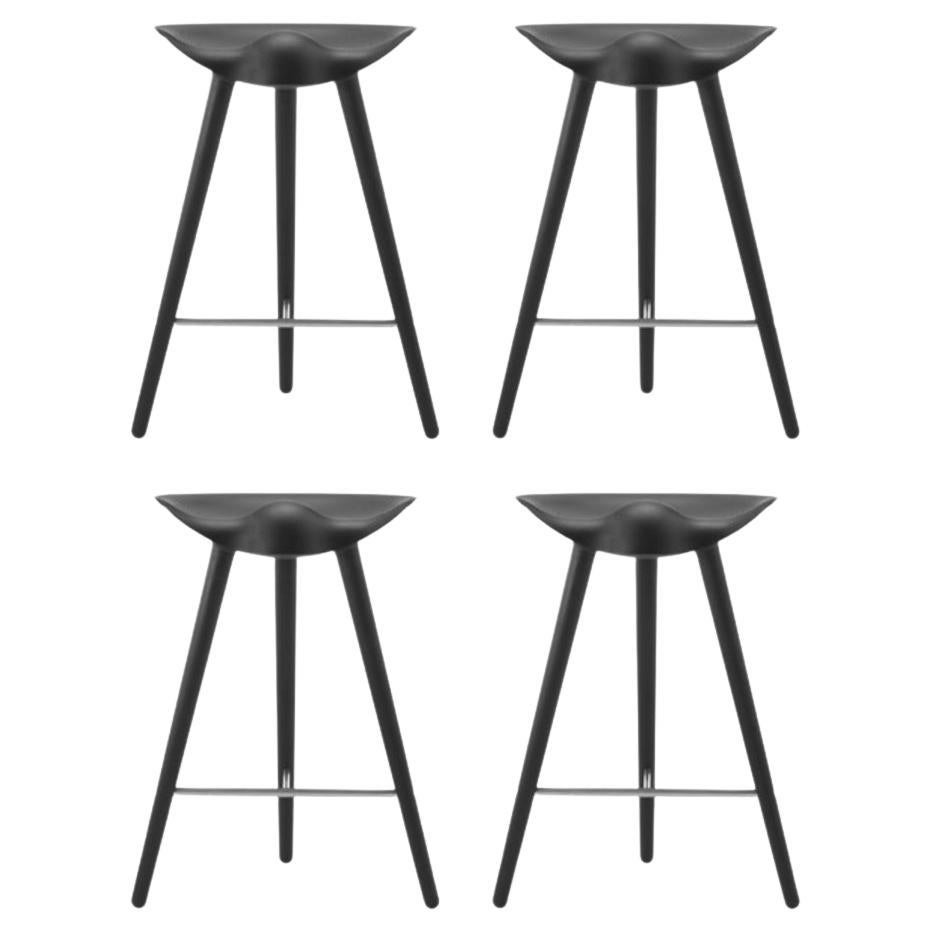 Set of 4 ML 42 Black Beech and Stainless Steel Counter Stools by Lassen For Sale