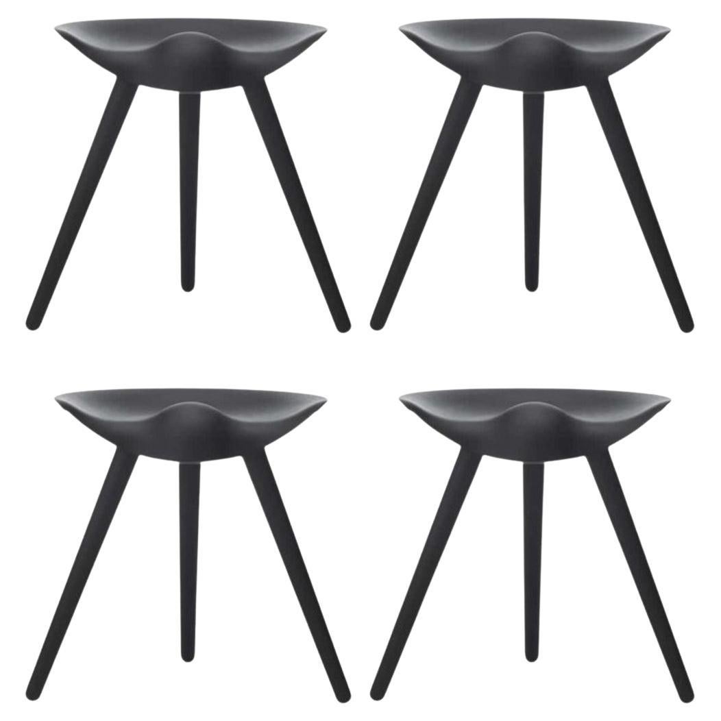 Set of Four Black Leather and Metal Stools at 1stDibs